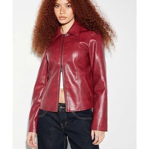 Urban Outfitters Silence + Noise Dark Red Faux Leather Zip Jacket NWT